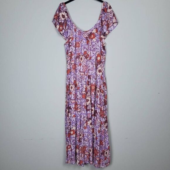 Knox Rose Womens Tiered Midi Dress Size Small Purple Floral Cottagecore Boho NWT - Picture 2 of 8
